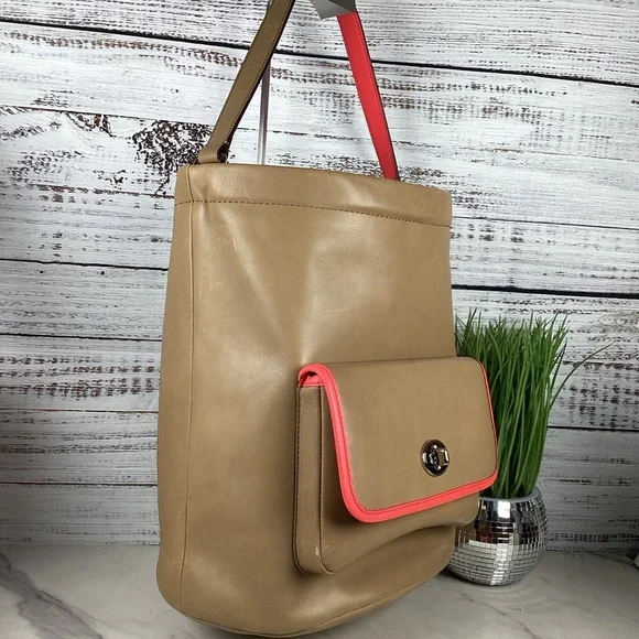 Coach Legacy Archive Rare Tan Coral Pink‎ Leather Hand Shoulder Bag Bucket Purse - Picture 3 of 9